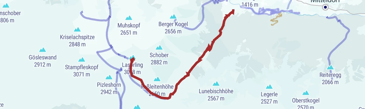 Route map: Skitour Lasörling 3.098m (Aufstieg Virgen)